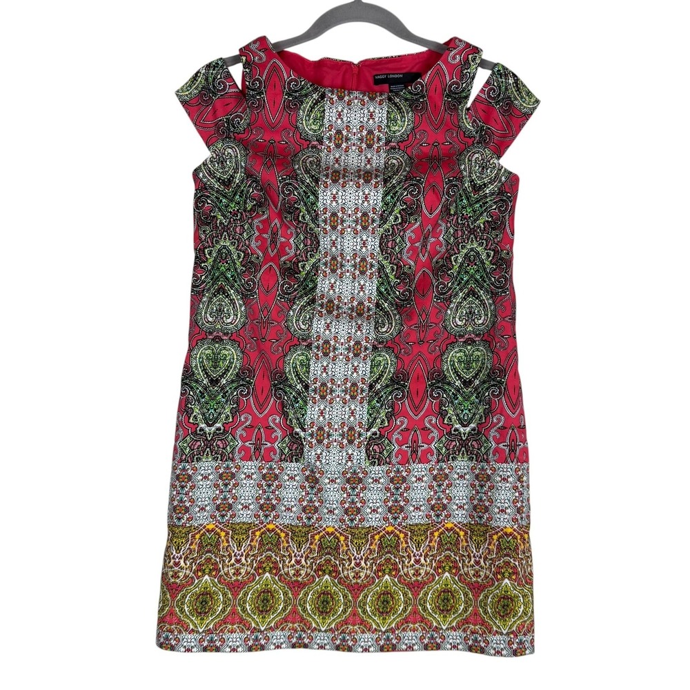 Maggy London Dress Womens 4 Pink‎ Paisley Shift Sleeveless Lined Cotton Party